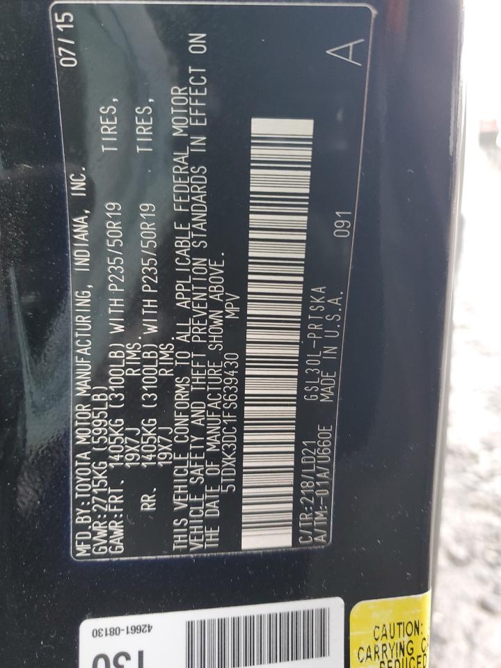 2015 Toyota Sienna VIN 5TDXK3DC1FS639430 Copart auction photo, rear end damage thumbnail 13