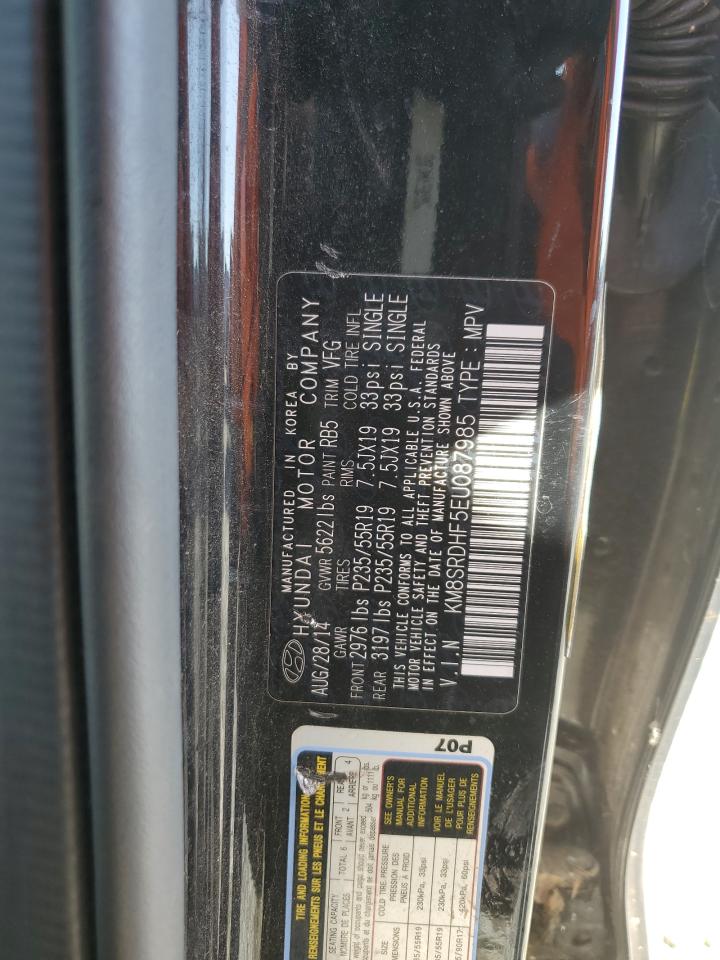 2014 Hyundai Santa Fe VIN KM8SRDHF5EU087985 Copart auction photo, minor dent/scratches damage thumbnail 13