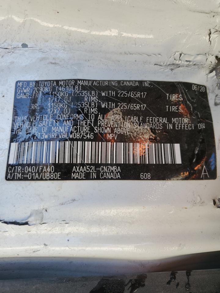 2020 Toyota RAV 4 VIN 2T3W1RFV6LW087546 Copart auction photo, side / rollover damage thumbnail 14