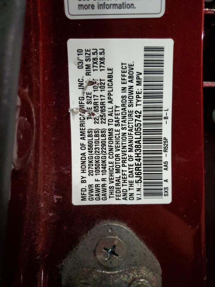 2010 Honda CR-V VIN 5J6RE4H38AL055742 Copart auction photo, rear end / front end damage thumbnail 13