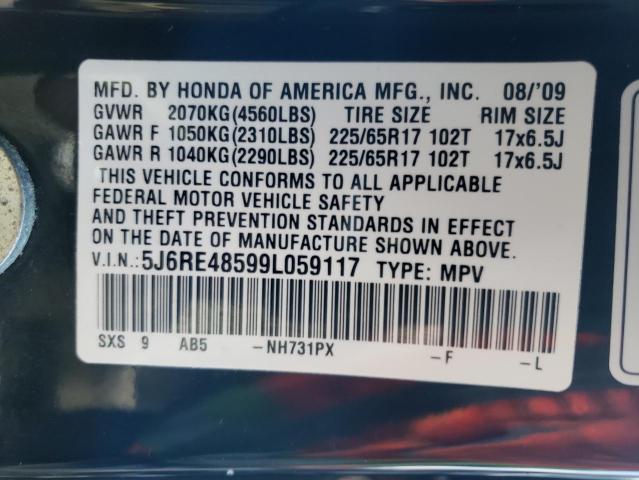 2009 Honda CR-V VIN 5J6RE48599L059117 Copart auction photo, rear end damage thumbnail 13