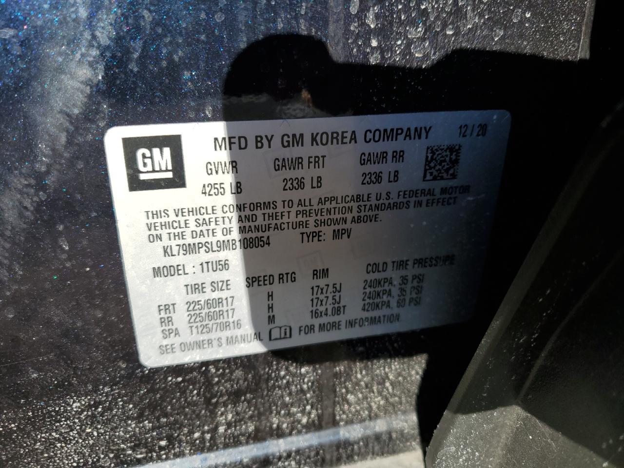 2021 Chevrolet TrailBlazer VIN KL79MPSL9MB108054 Copart auction photo, front end damage thumbnail 15