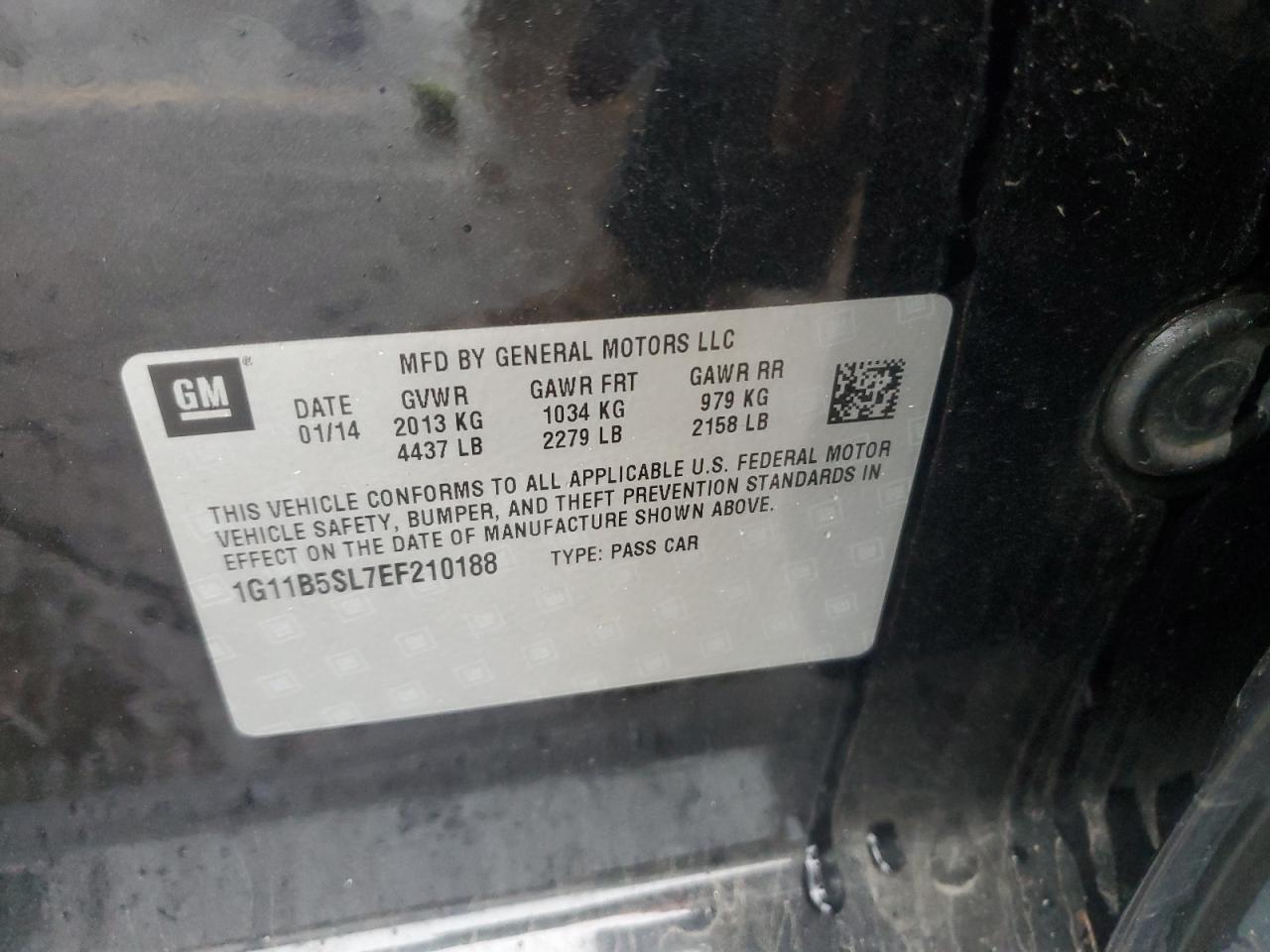 2014 Chevrolet Malibu VIN 1G11B5SL7EF210188 Copart auction photo, front end damage thumbnail 12