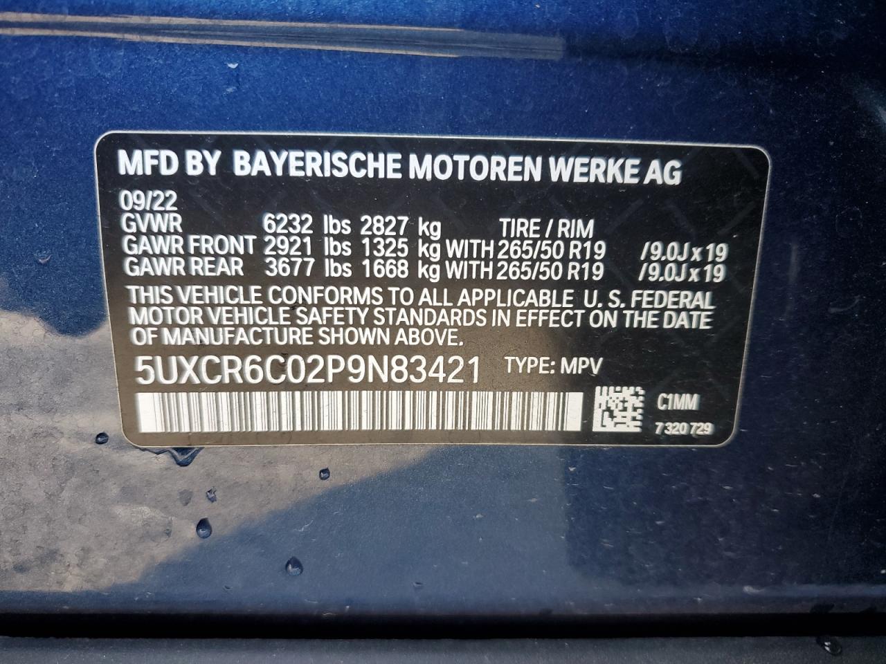 2023 BMW X5 VIN 5UXCR6C02P9N83421 Copart auction photo, rear end damage thumbnail 12