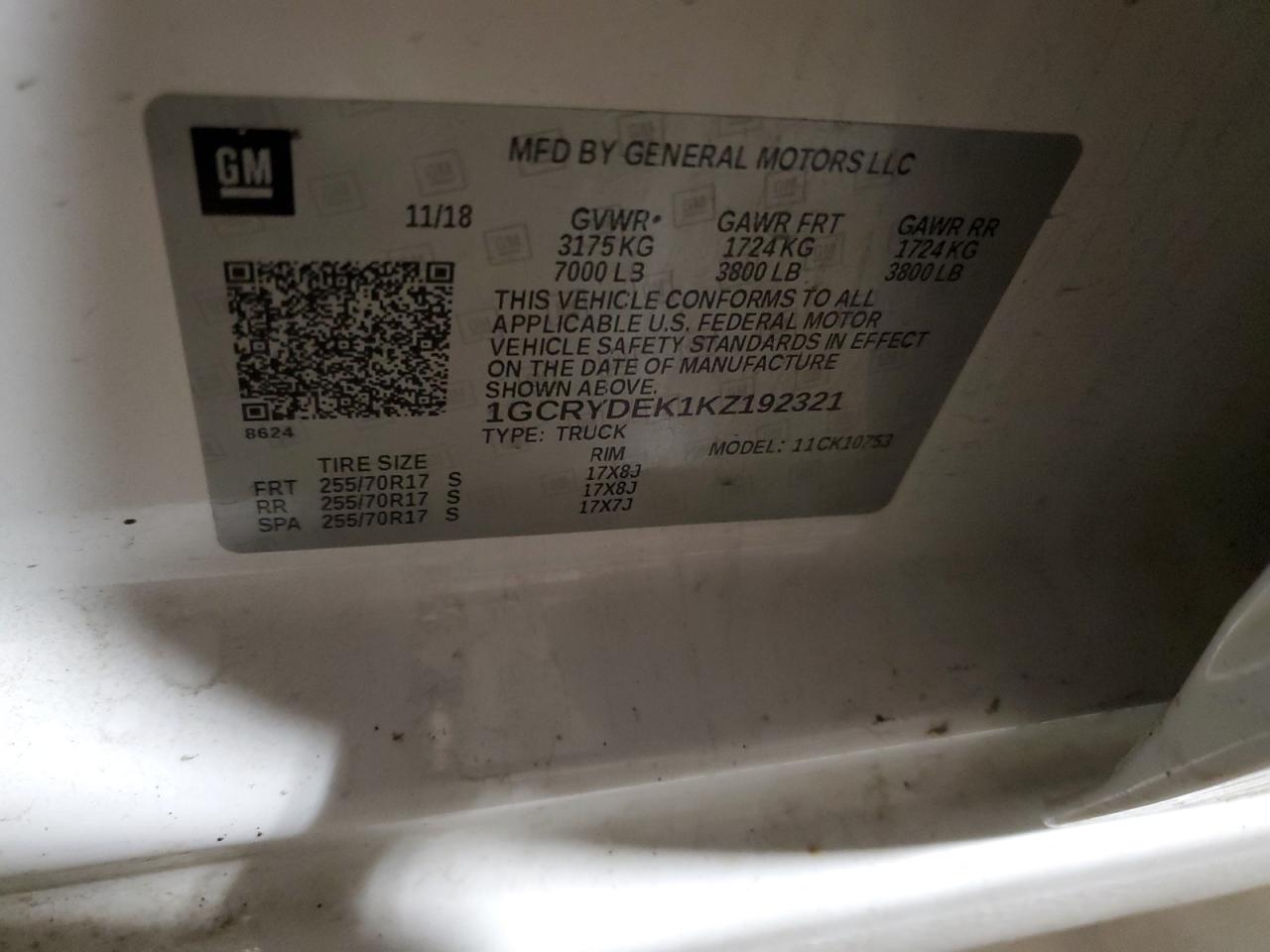 2019 Chevrolet Silverado VIN 1GCRYDEK1KZ192321 Copart auction photo, minor dent/scratches damage thumbnail 12