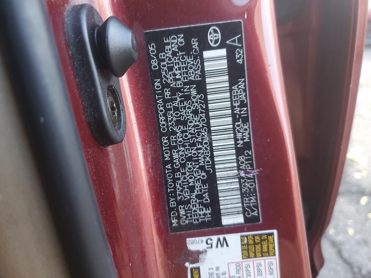 2005 Toyota Prius VIN JTDKB20U457047273 Copart auction photo, front end damage thumbnail 12
