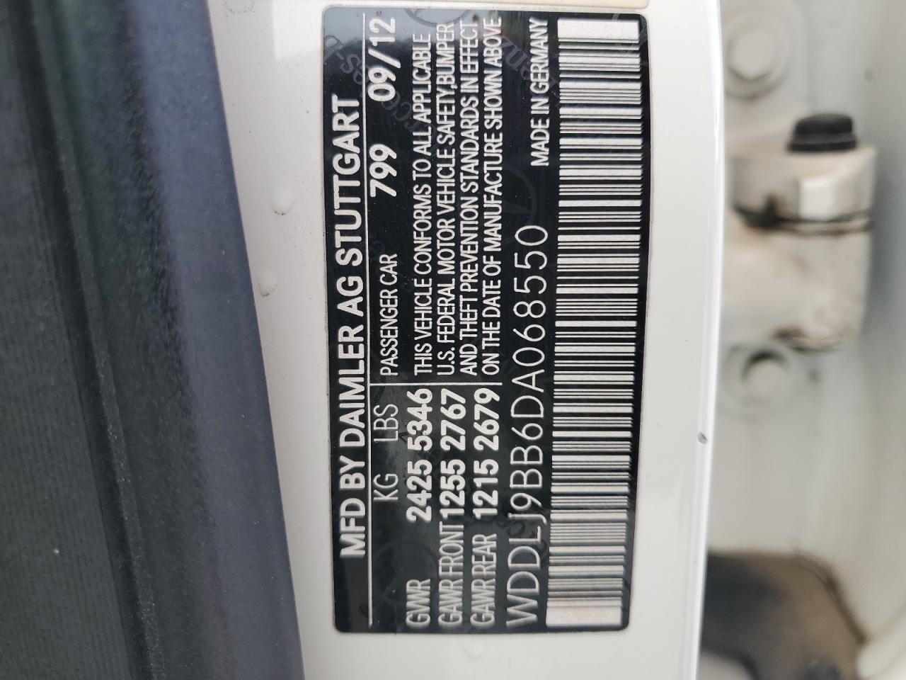 2013 Mercedes-Benz Cls-klasse VIN WDDLJ9BB6DA068550 Copart auction photo, rear end damage thumbnail 13