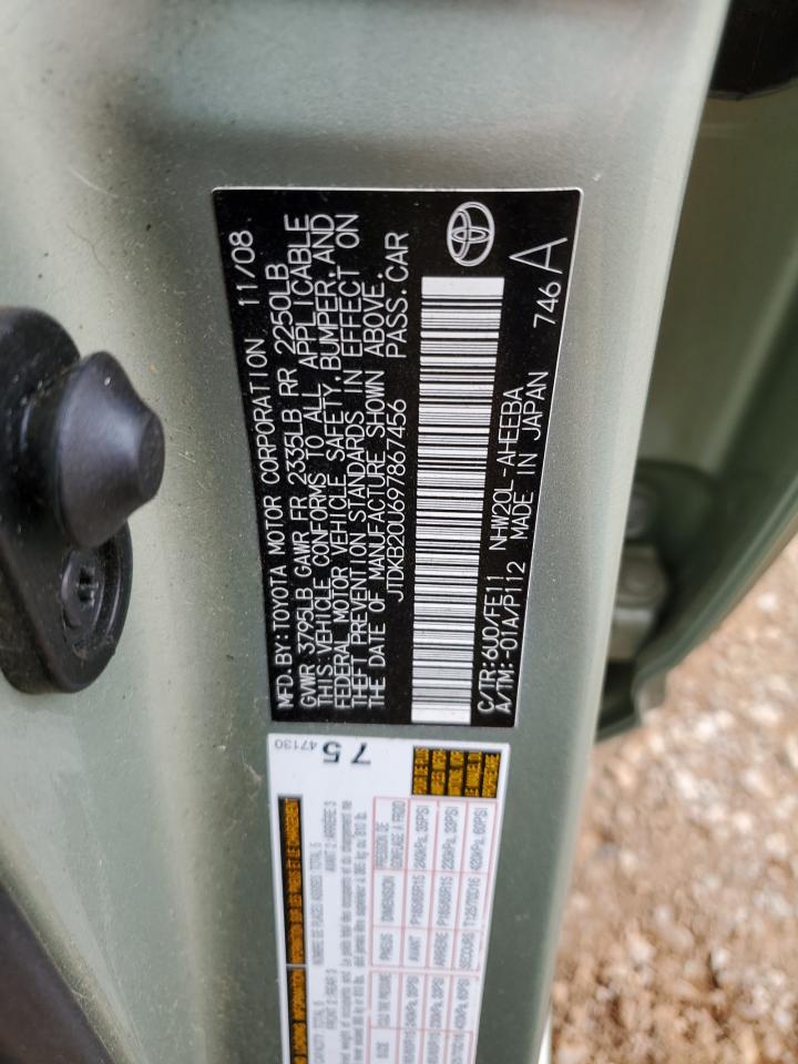 2009 Toyota Prius VIN JTDKB20U697867456 Copart auction photo, side / front end damage thumbnail 12
