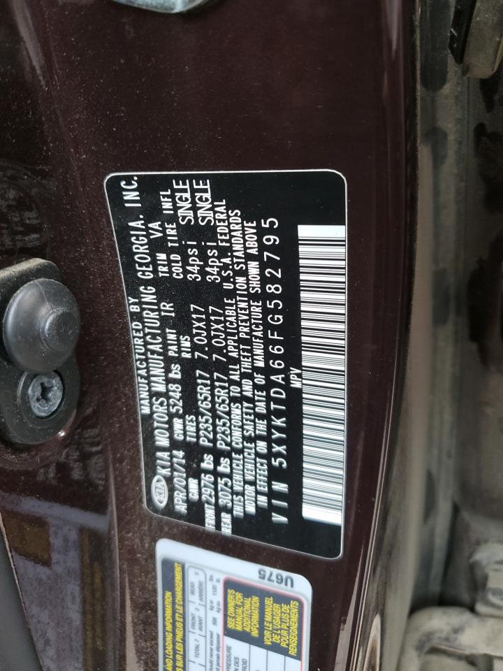 2015 KIA Sorento VIN 5XYKTDA66FG582795 Copart auction photo, side damage thumbnail 14