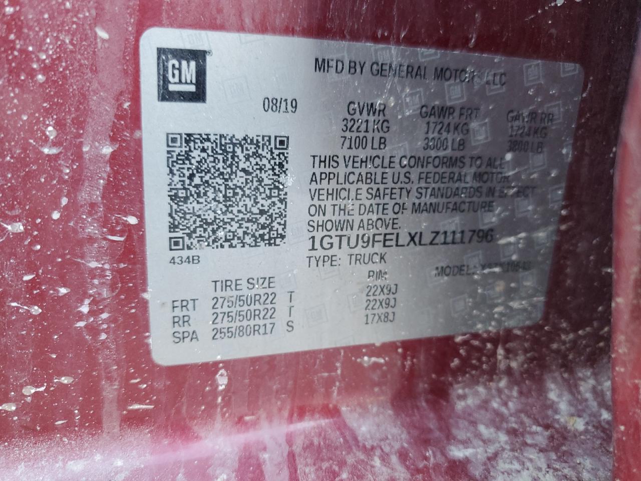 2020 GMC Sierra VIN 1GTU9FELXLZ111796 Copart auction photo, front end / side damage thumbnail 12