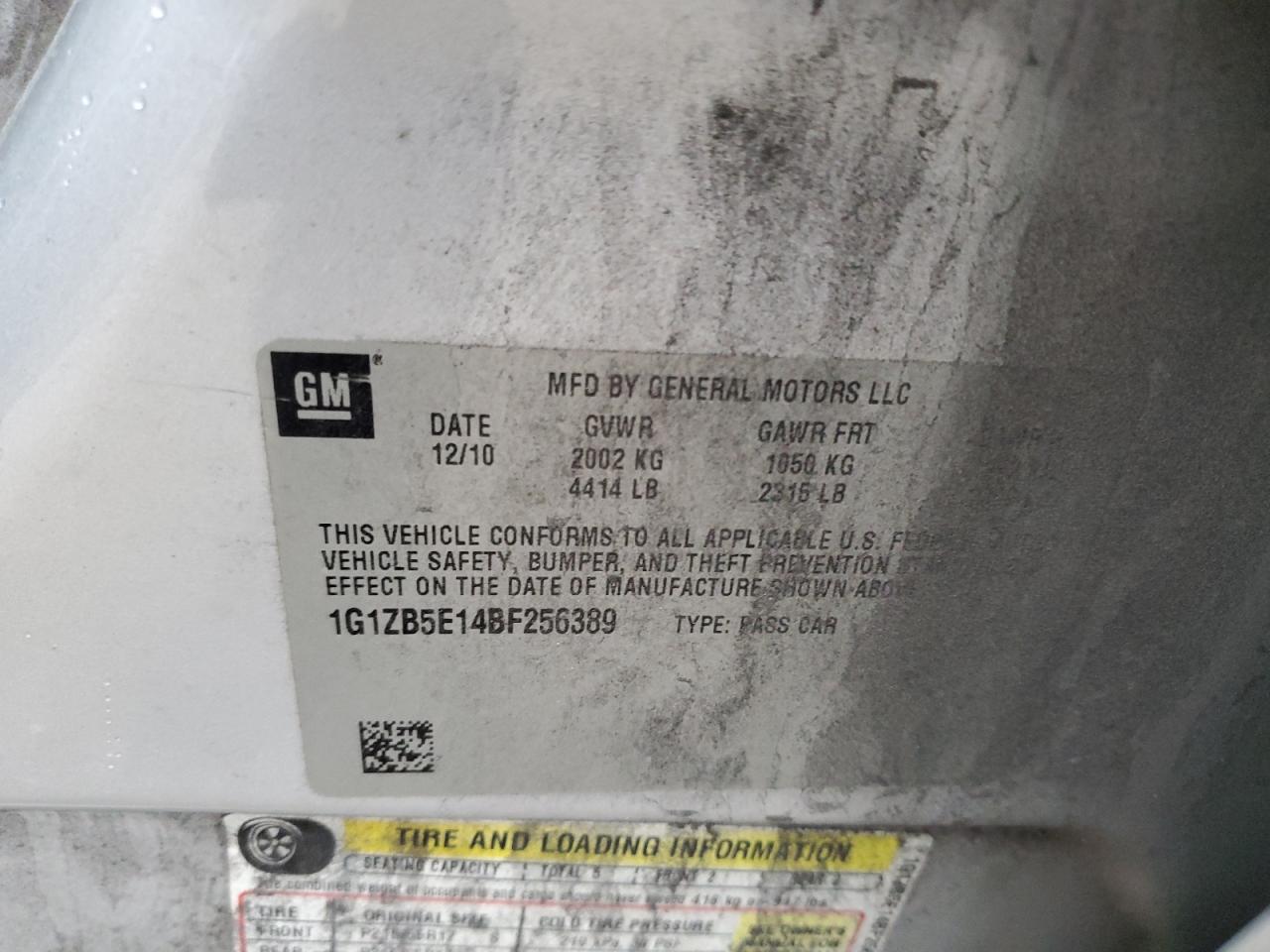 2011 Chevrolet Malibu VIN 1G1ZB5E14BF256389 Copart auction photo, all over damage thumbnail 12