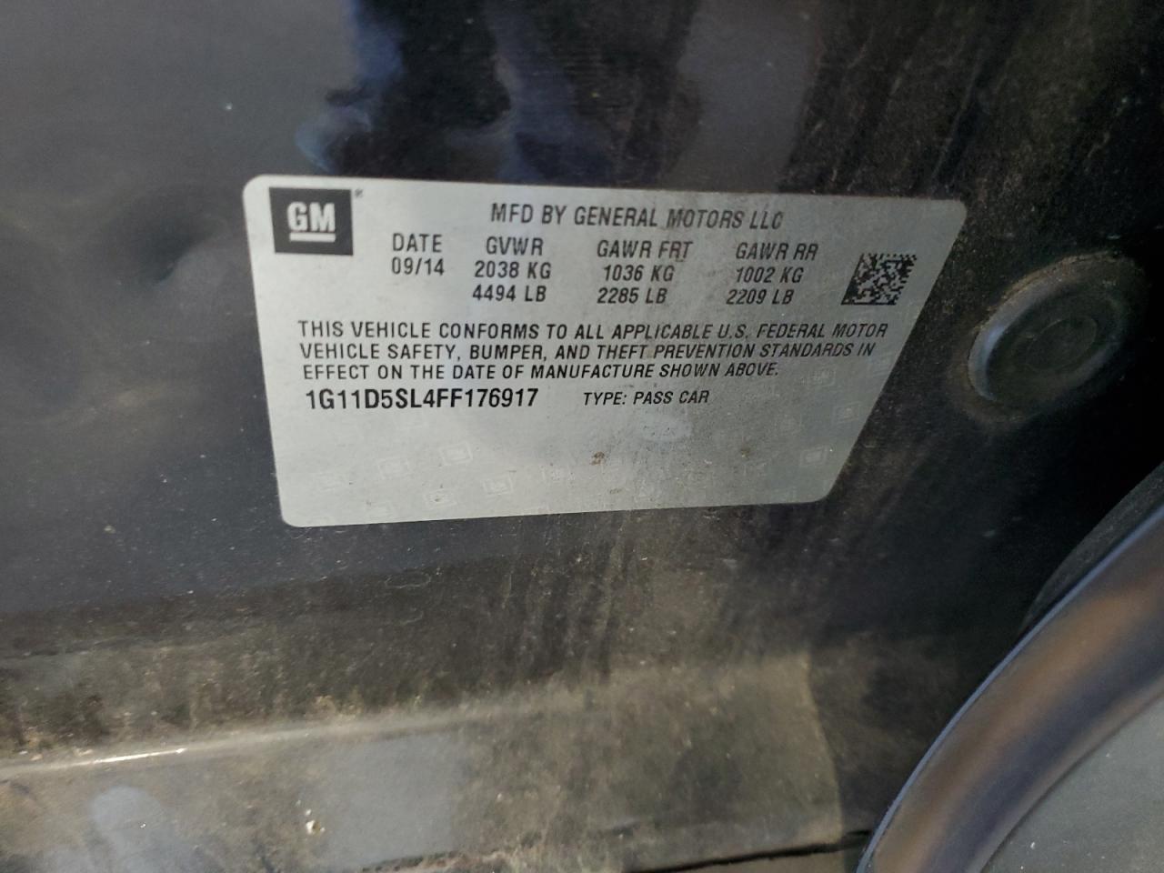 2015 Chevrolet Malibu VIN 1G11D5SL4FF176917 Copart auction photo, all over damage thumbnail 14
