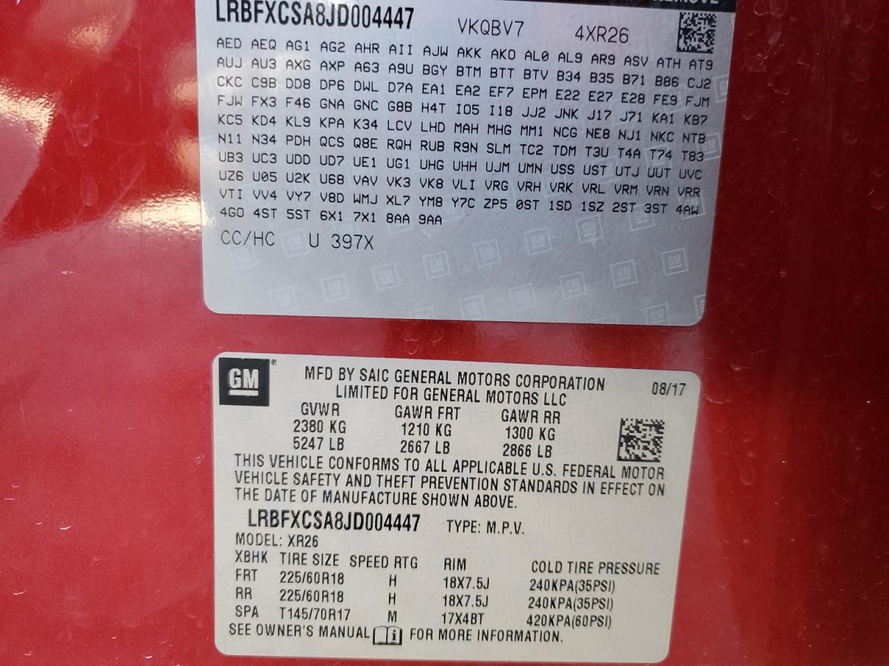 2018 Buick Envision VIN LRBFXCSA8JD004447 Copart auction photo, front end / minor dent/scratches damage thumbnail 15