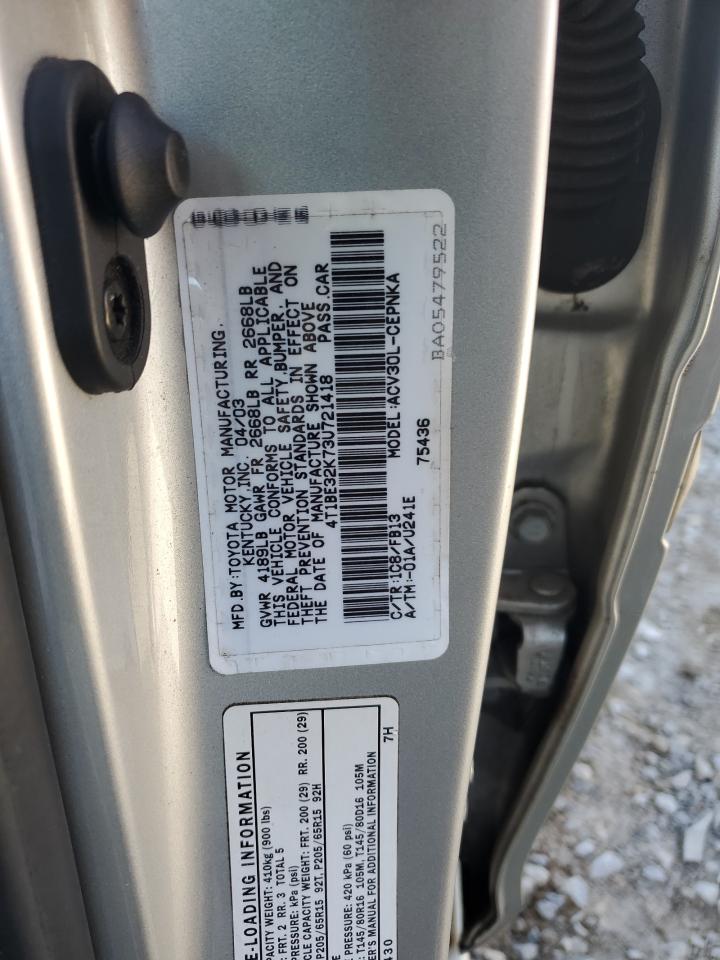 2003 Toyota Camry VIN 4T1BE32K73U721418 Copart auction photo, front end damage thumbnail 12