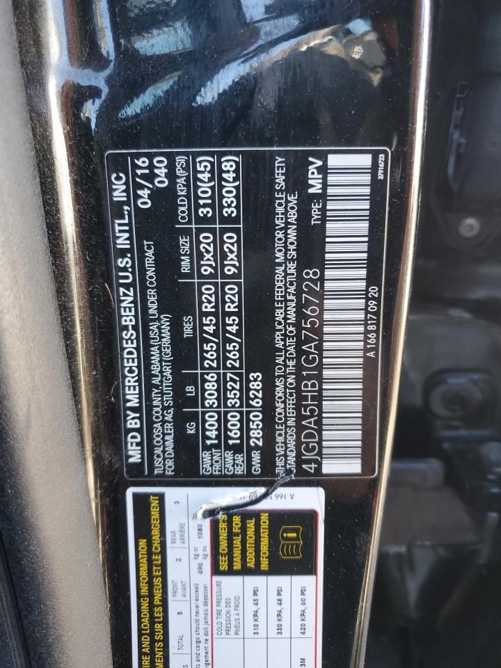 2016 Mercedes-Benz GLE VIN 4JGDA5HB1GA756728 Copart auction photo, front end damage thumbnail 13