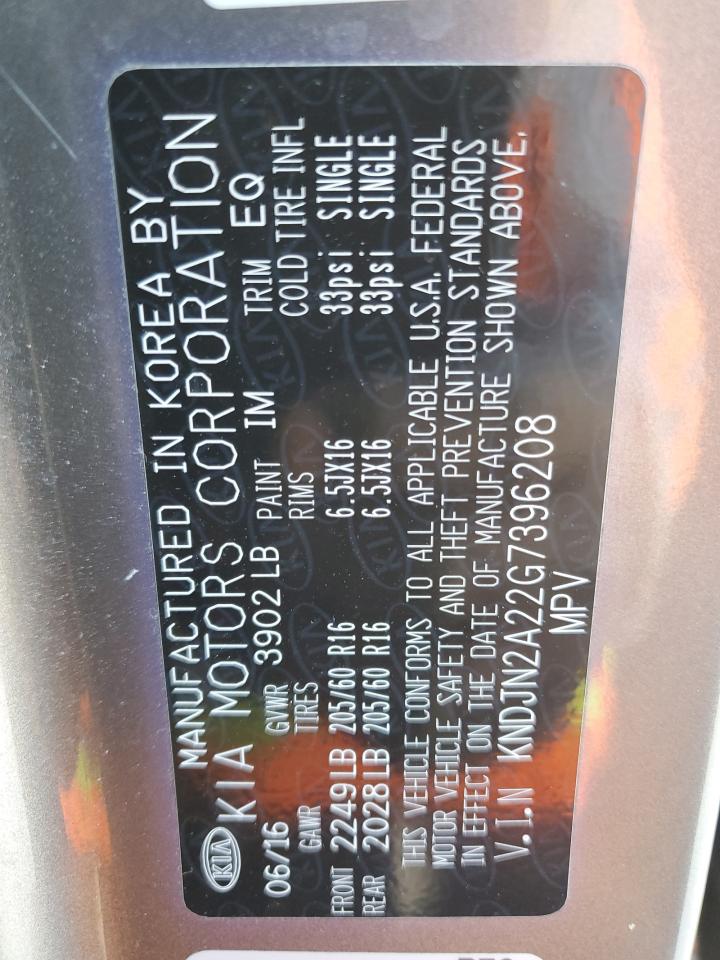2016 KIA Soul VIN KNDJN2A22G7396208 Copart auction photo, front end damage thumbnail 12