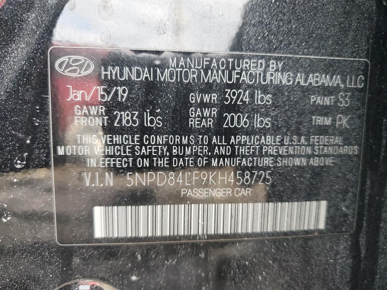 2019 Hyundai Elantra VIN 5NPD84LF9KH458725 Copart auction photo, front end / rear end damage thumbnail 12