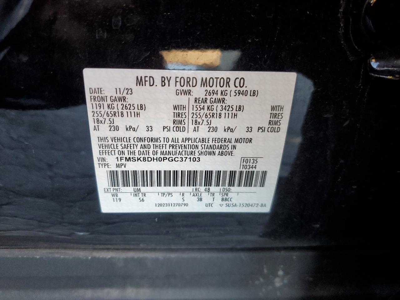 2023 Ford Explorer VIN 1FMSK8DH0PGC37103 Copart auction photo, front end damage thumbnail 13