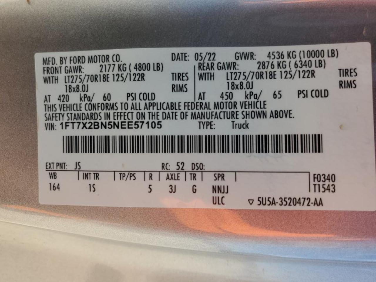 2022 Ford F250 VIN 1FT7X2BN5NEE57105 Copart auction photo, front end damage thumbnail 12
