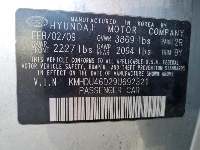 2009 Hyundai Elantra VIN KMHDU46D29U692321 Copart auction photo, front end / minor dent/scratches damage thumbnail 12
