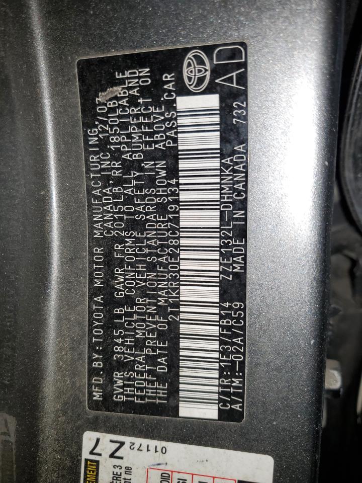 2008 Toyota Corolla VIN 2T1KR30E28C719134 Copart auction photo, all over / side damage thumbnail 14