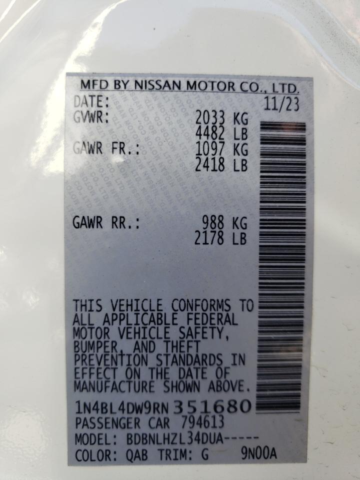 2024 Nissan Altima VIN 1N4BL4DW9RN351680 Copart auction photo, front end / hail damage thumbnail 12