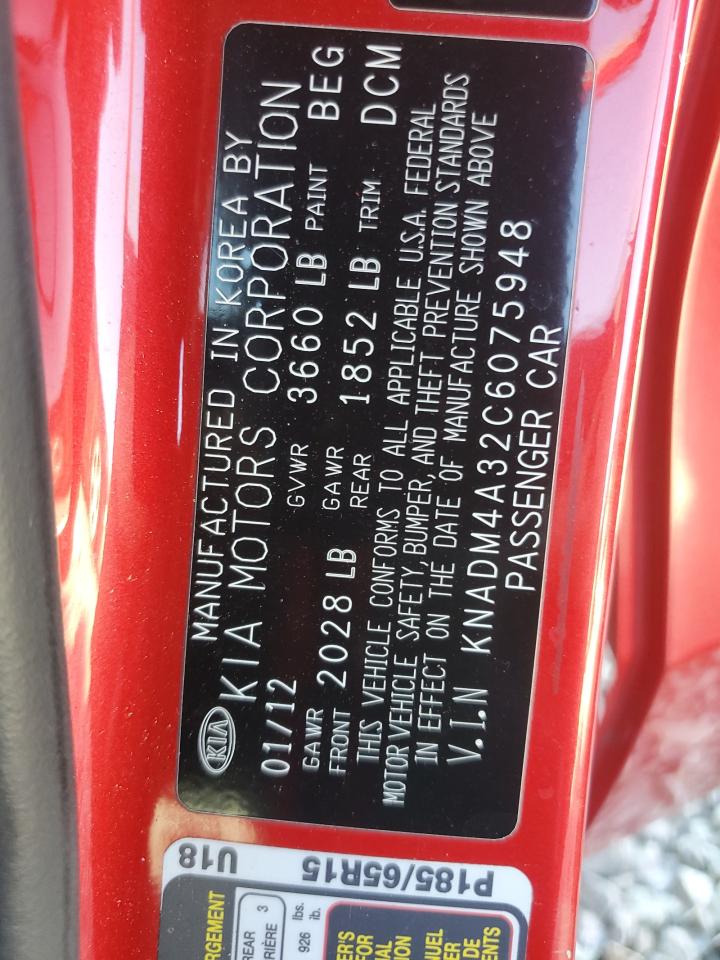 2012 KIA Rio VIN KNADM4A32C6075948 Copart auction photo, minor dent/scratches damage thumbnail 12