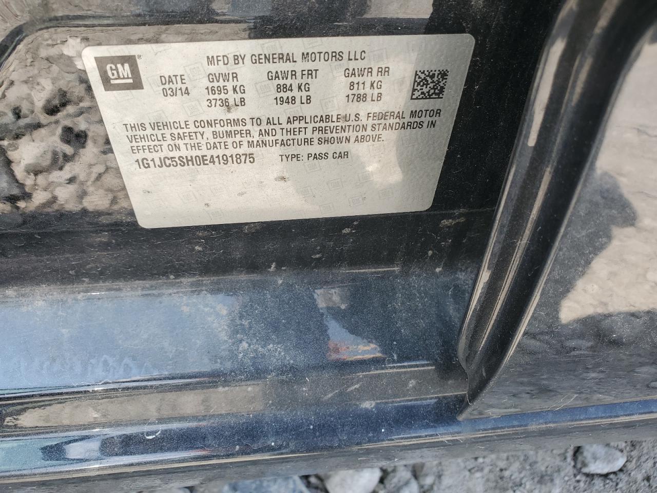 2014 Chevrolet Sonic VIN 1G1JC5SH0E4191875 Copart auction photo, front end damage thumbnail 12