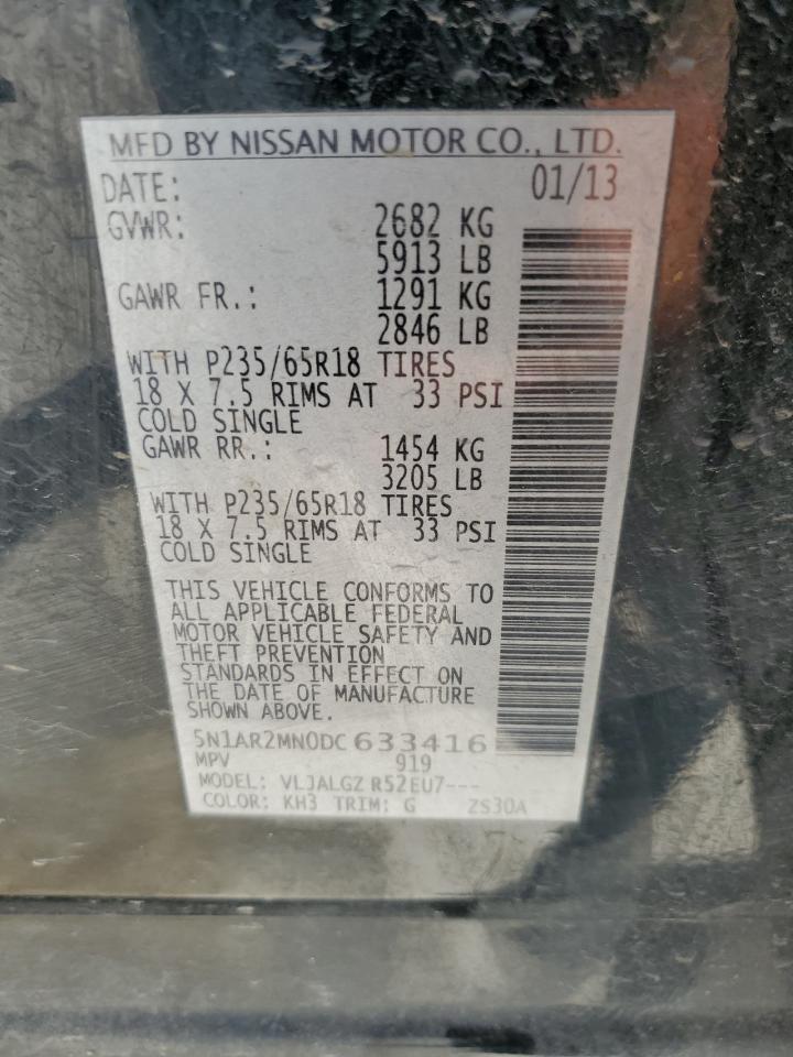 2013 Nissan Pathfinder VIN 5N1AR2MN0DC633416 Copart auction photo, rear end / minor dent/scratches damage thumbnail 15