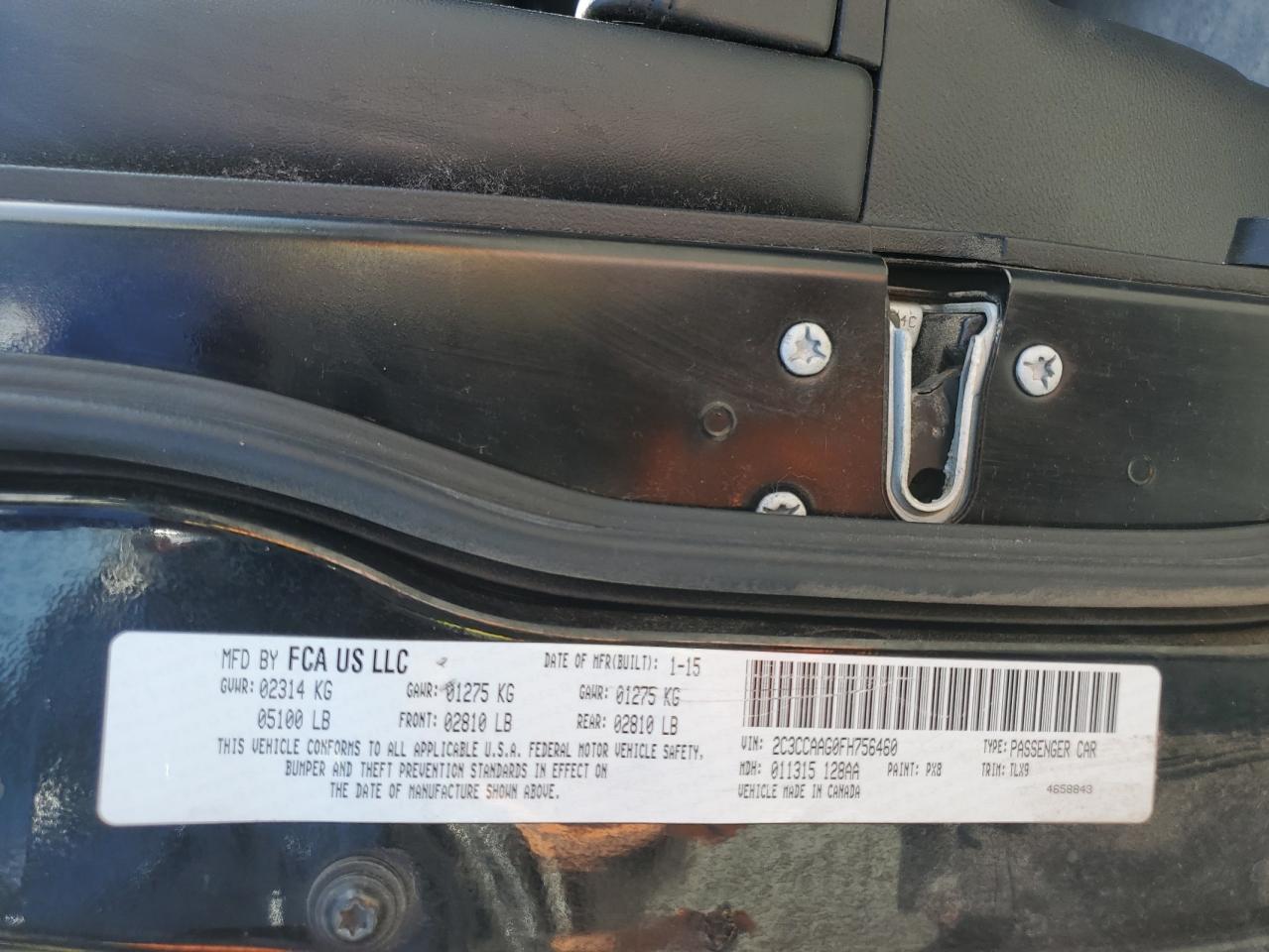 2015 Chrysler 300 VIN 2C3CCAAG0FH756460 Copart auction photo, rear end damage thumbnail 12