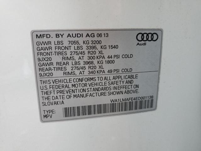 2014 Audi Q7 VIN WA1LMAFE4ED001138 Copart auction photo, front end / minor dent/scratches damage thumbnail 13