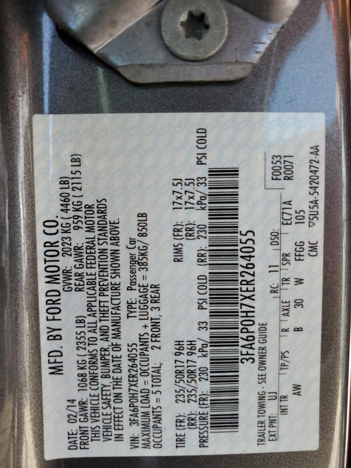 2014 Ford Fusion VIN 3FA6P0H7XER264055 Copart auction photo, front end damage thumbnail 12