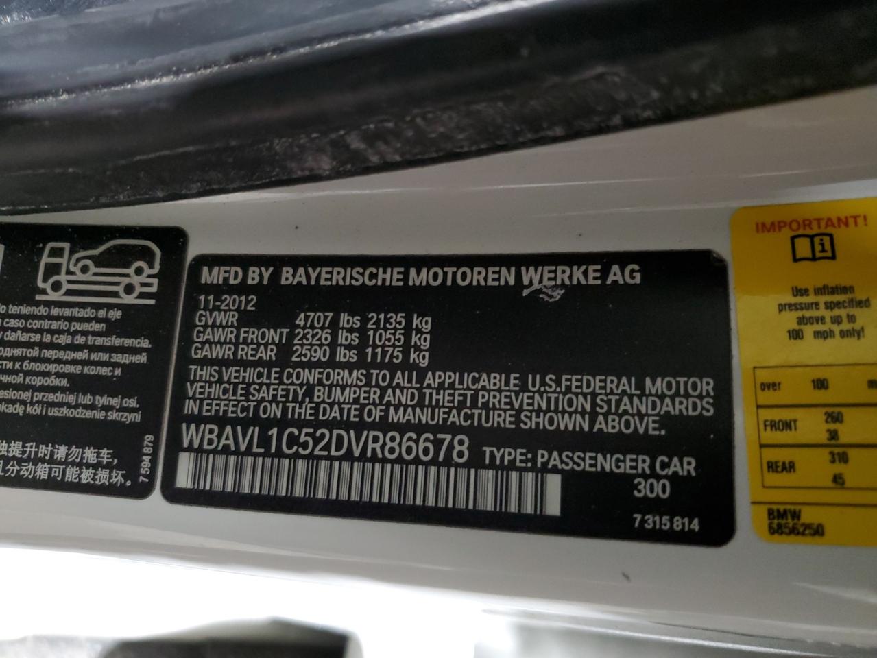 2013 BMW X1 VIN WBAVL1C52DVR86678 Copart auction photo, undercarriage / front end damage thumbnail 13
