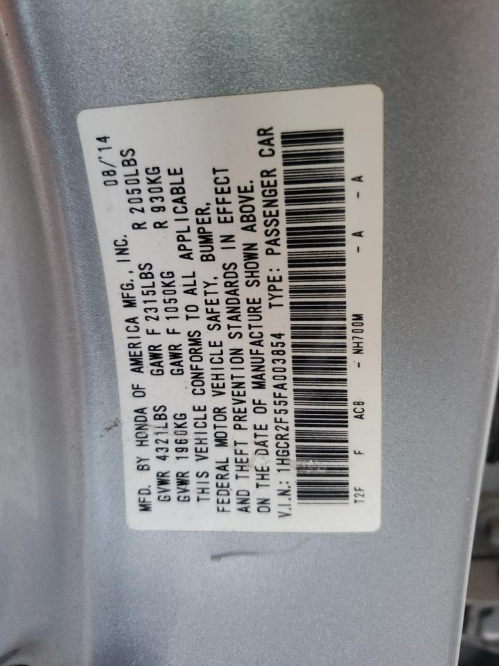 2015 Honda Accord VIN 1HGCR2F55FA003854 Copart auction photo, hail / minor dent/scratches damage thumbnail 12