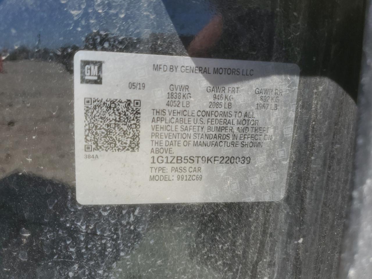 2019 Chevrolet Malibu VIN 1G1ZB5ST9KF220039 Copart auction photo, rear end / side damage thumbnail 12