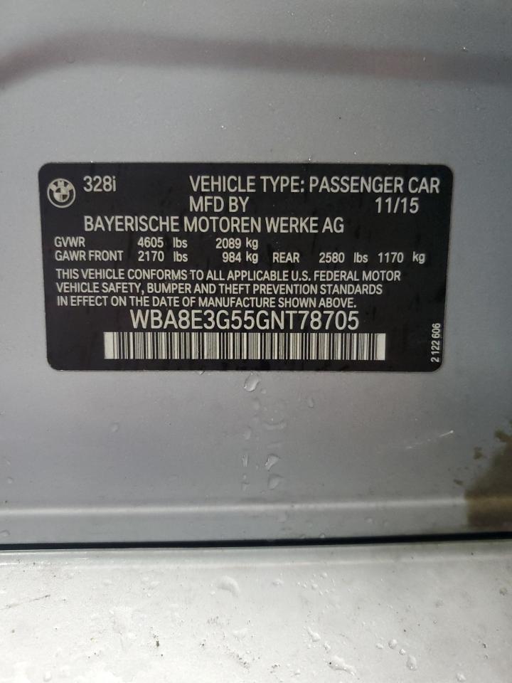 2016 BMW 3er VIN WBA8E3G55GNT78705 Copart auction photo, front end damage thumbnail 12