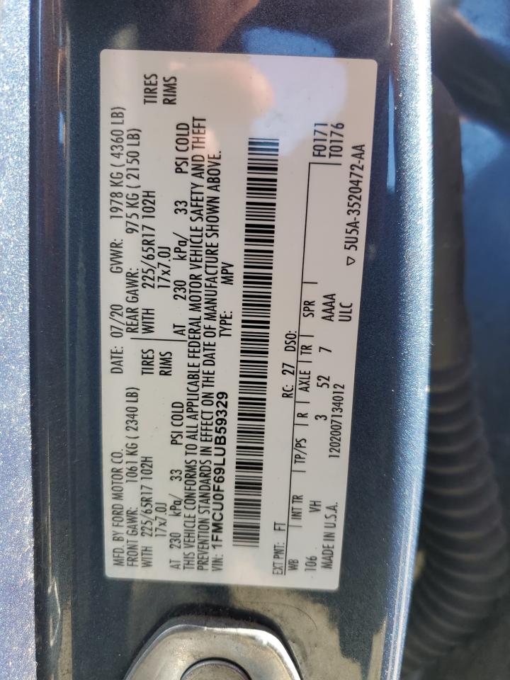 2020 Ford Escape VIN 1FMCU0F69LUB59329 Copart auction photo, front end damage thumbnail 14