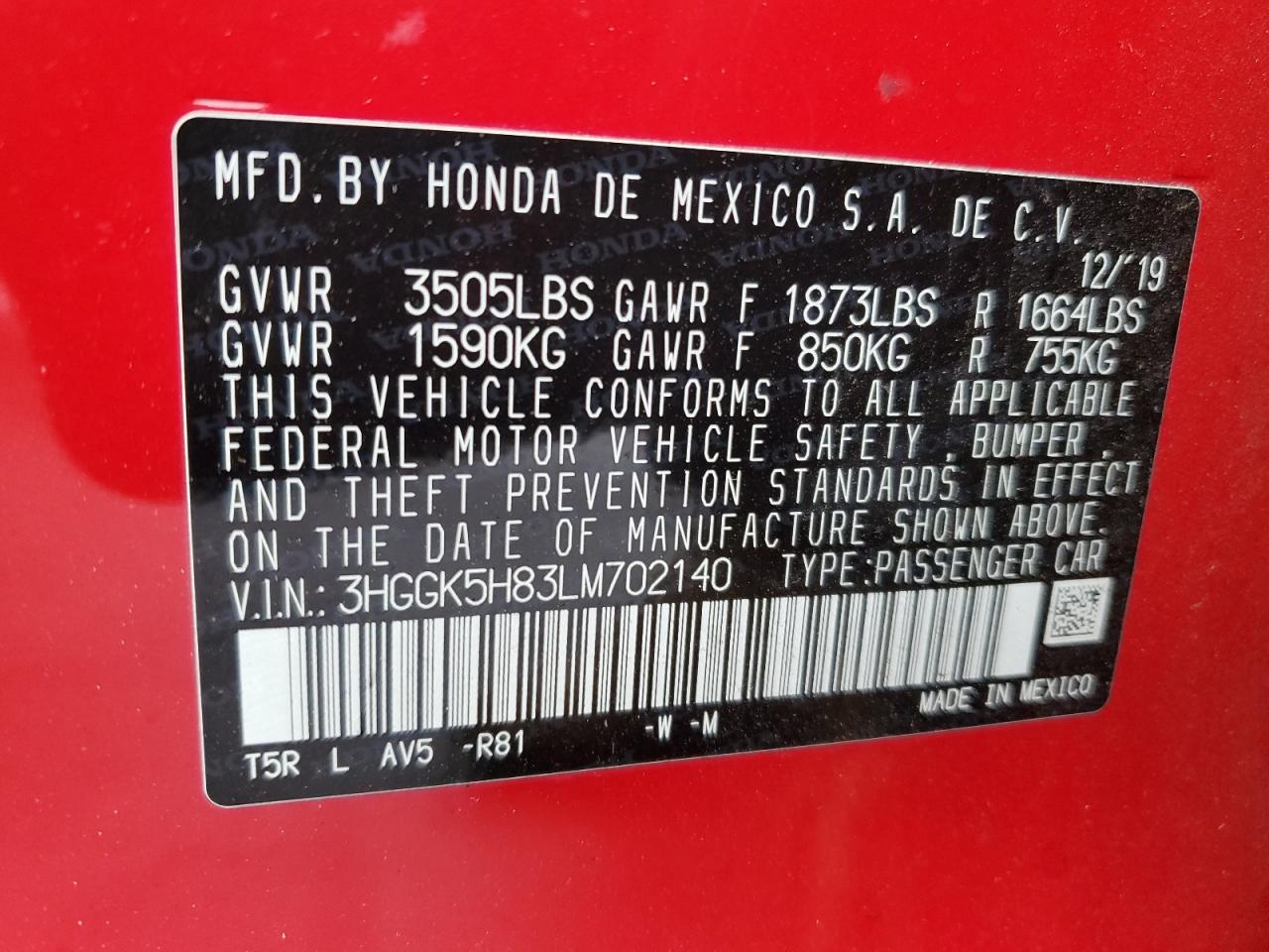 2020 Honda Fit VIN 3HGGK5H83LM702140 Copart auction photo, front end / minor dent/scratches damage thumbnail 12