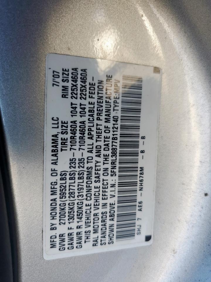 2007 Honda Odyssey VIN 5FNRL38877B112140 Copart auction photo, front end damage thumbnail 15
