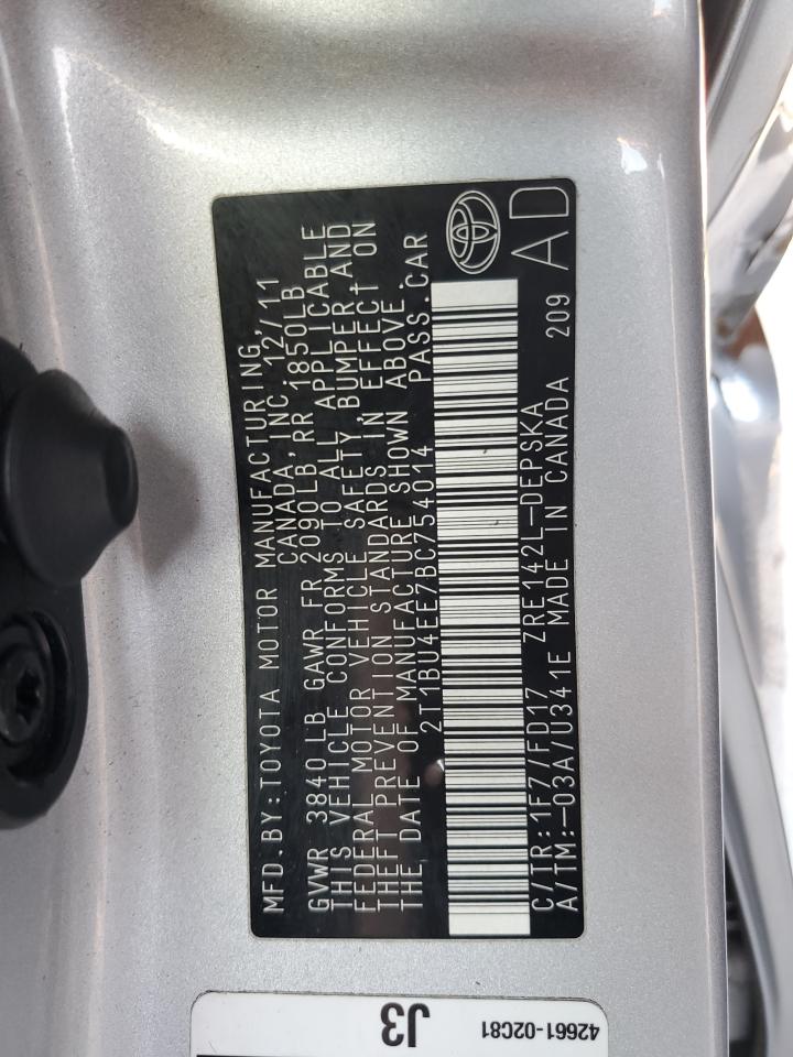 2011 Toyota Corolla VIN 2T1BU4EE7BC754014 Copart auction photo, side damage thumbnail 12