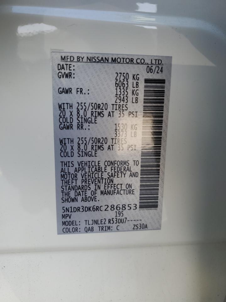 2024 Nissan Pathfinder VIN 5N1DR3DK6RC286853 Copart auction photo, rear end damage thumbnail 14