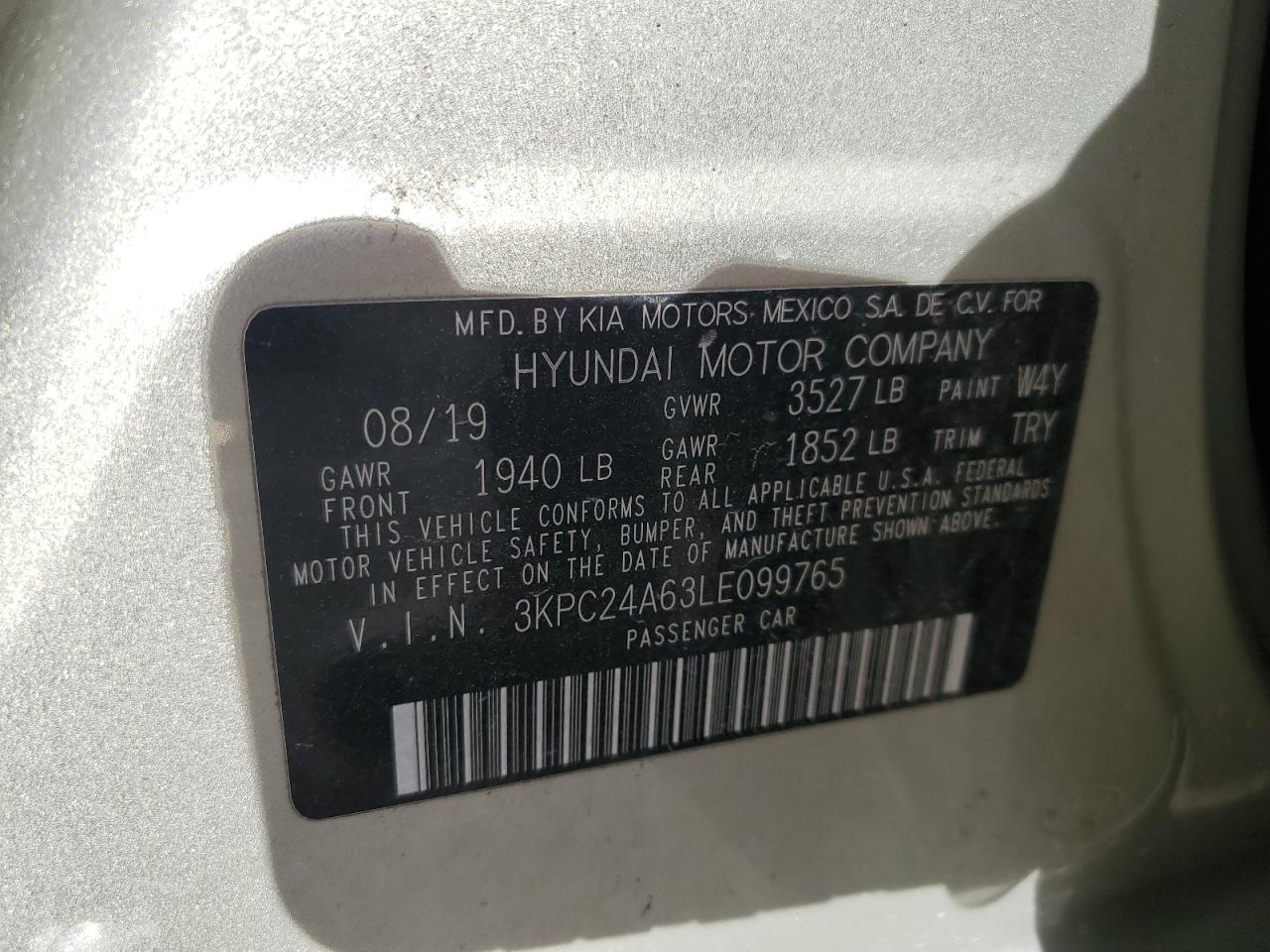 2020 Hyundai Accent VIN 3KPC24A63LE099765 Copart auction photo, front end / rear end damage thumbnail 12