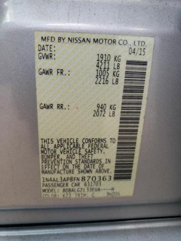 2015 Nissan Altima VIN 1N4AL3AP8FN870363 Copart auction photo, front end damage thumbnail 12