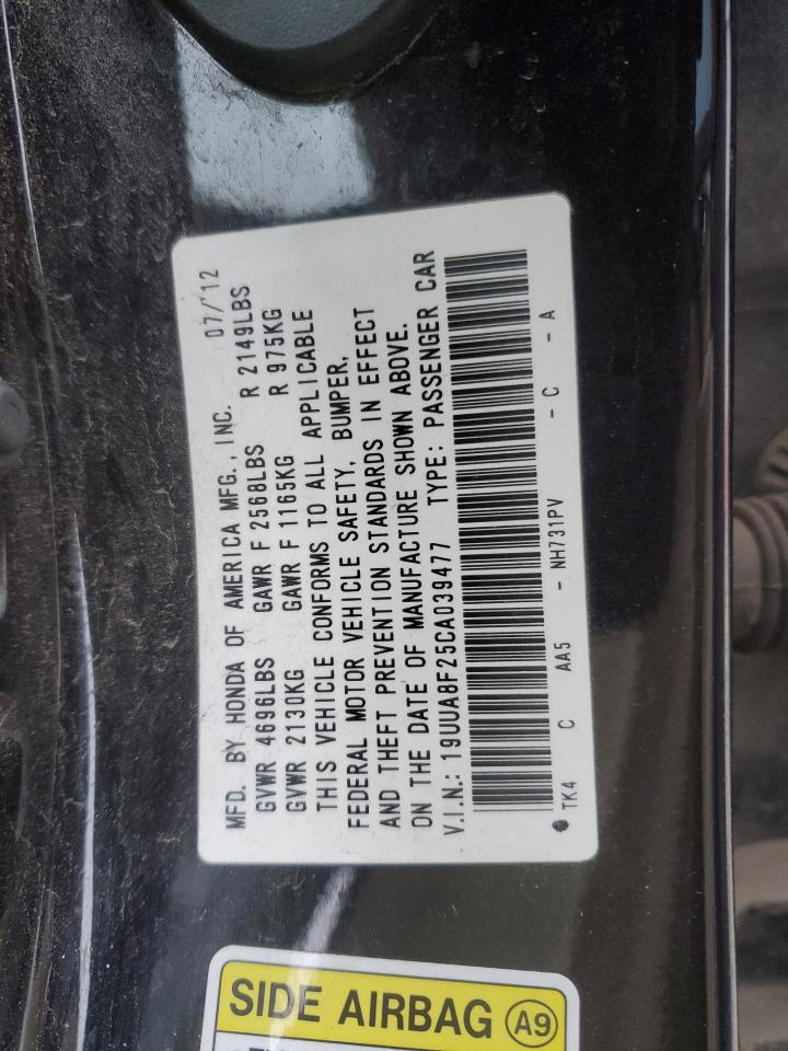2012 Acura TL VIN 19UUA8F25CA039477 Copart auction photo, top/roof damage thumbnail 12
