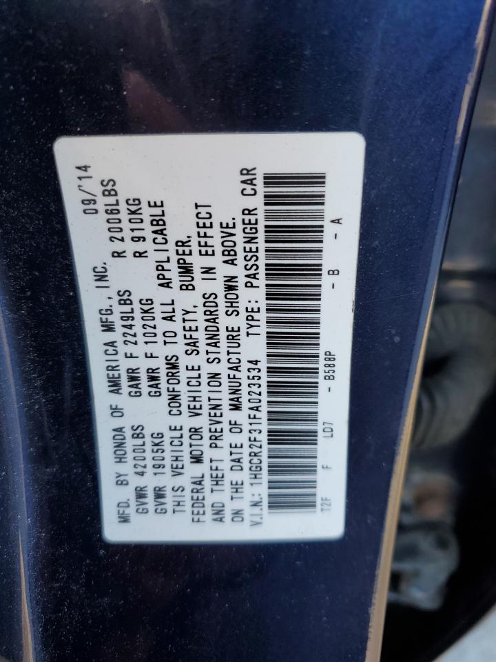 2015 Honda Accord VIN 1HGCR2F31FA023534 Copart auction photo, front end damage thumbnail 12