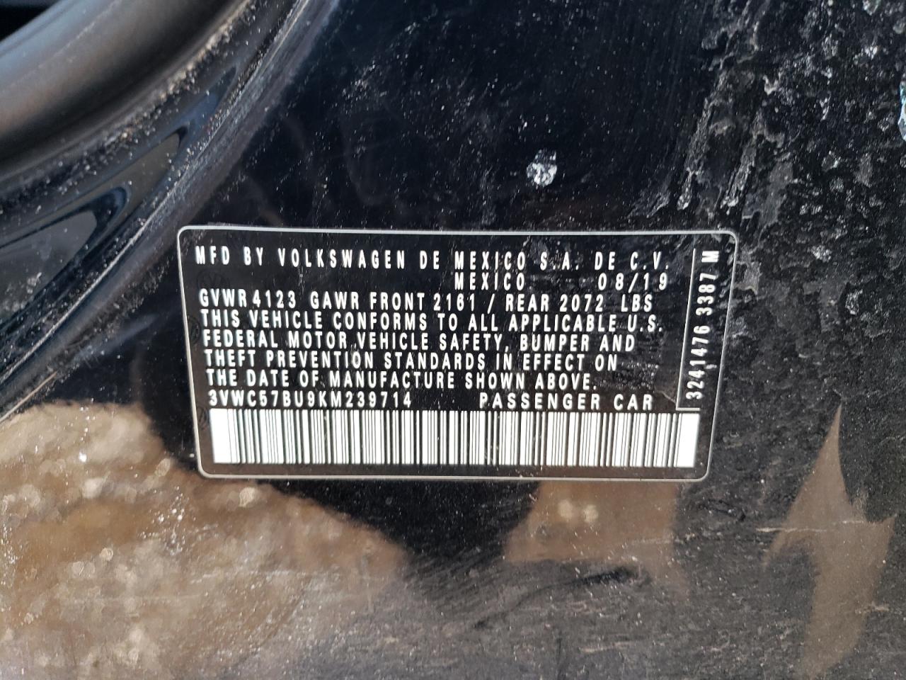 2019 Volkswagen Jetta VIN 3VWC57BU9KM239714 Copart auction photo, side / front end damage thumbnail 12