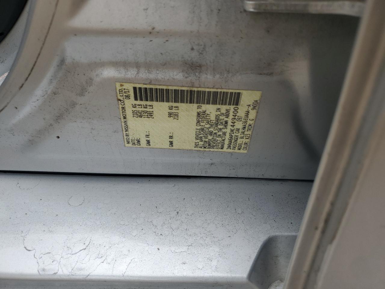 2017 Nissan Maxima VIN 1N4AA6AP1HC449400 Copart auction photo, front end damage thumbnail 14