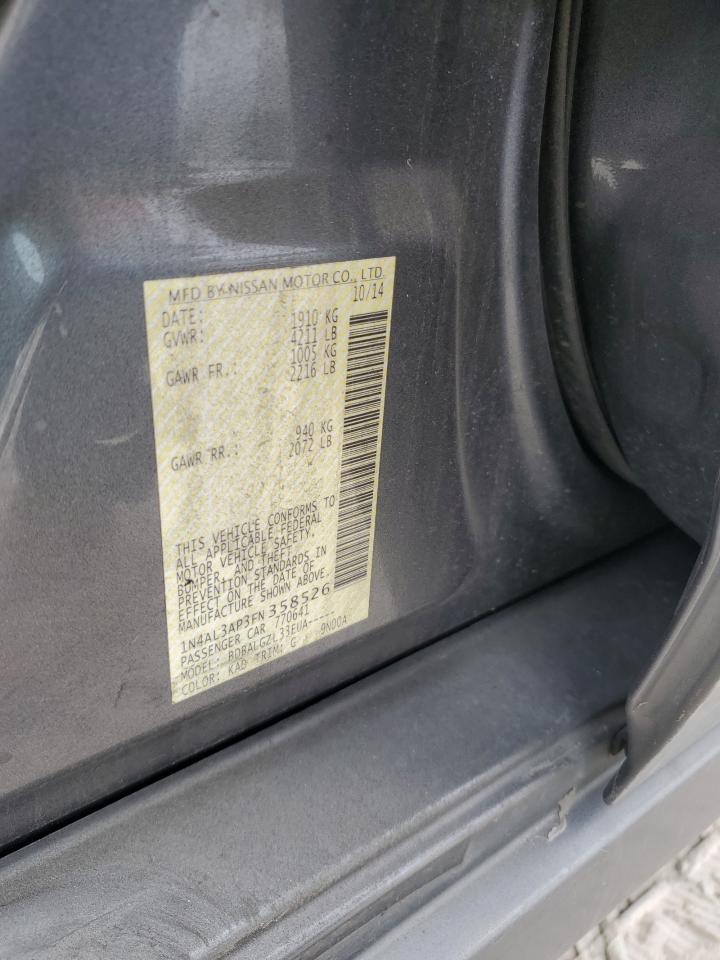 2015 Nissan Altima VIN 1N4AL3AP3FN358526 Copart auction photo, rear end damage thumbnail 12