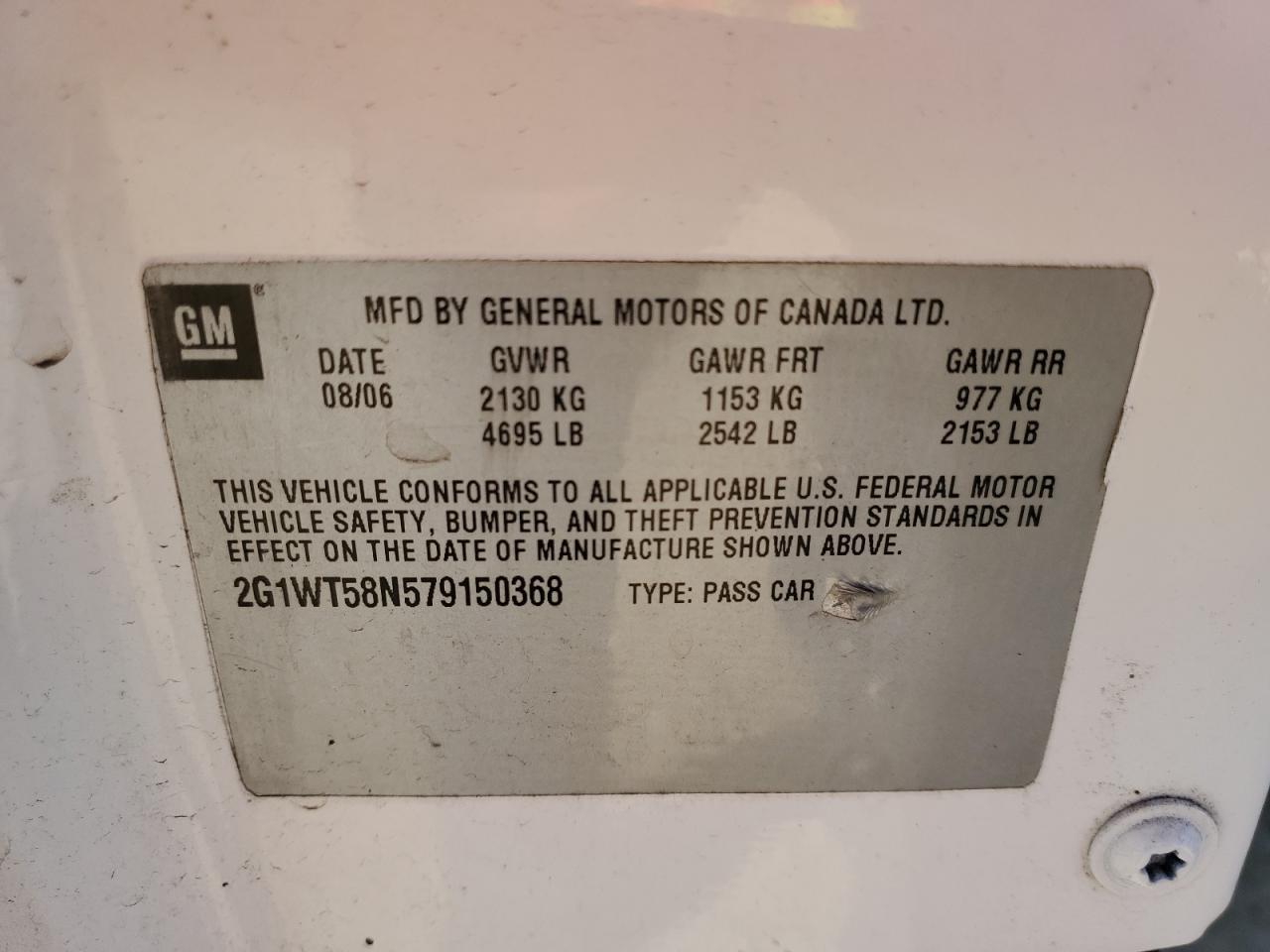 2007 Chevrolet Impala VIN 2G1WT58N579150368 Copart auction photo, all over damage thumbnail 14