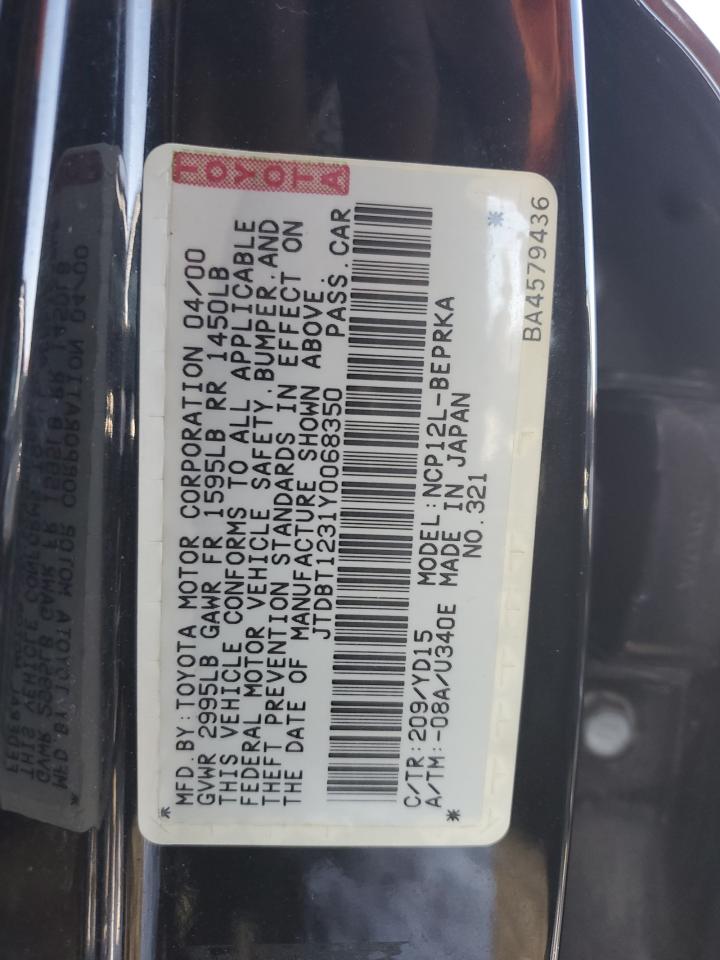 2000 Toyota Echo VIN JTDBT1231Y0068350 Copart auction photo, front end damage thumbnail 13